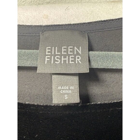 Eileen Fisher Dress Women's Sz S Black Velvet Midi 3/4 Sleeve Silk Blend A-Line - Picture 3 of 8